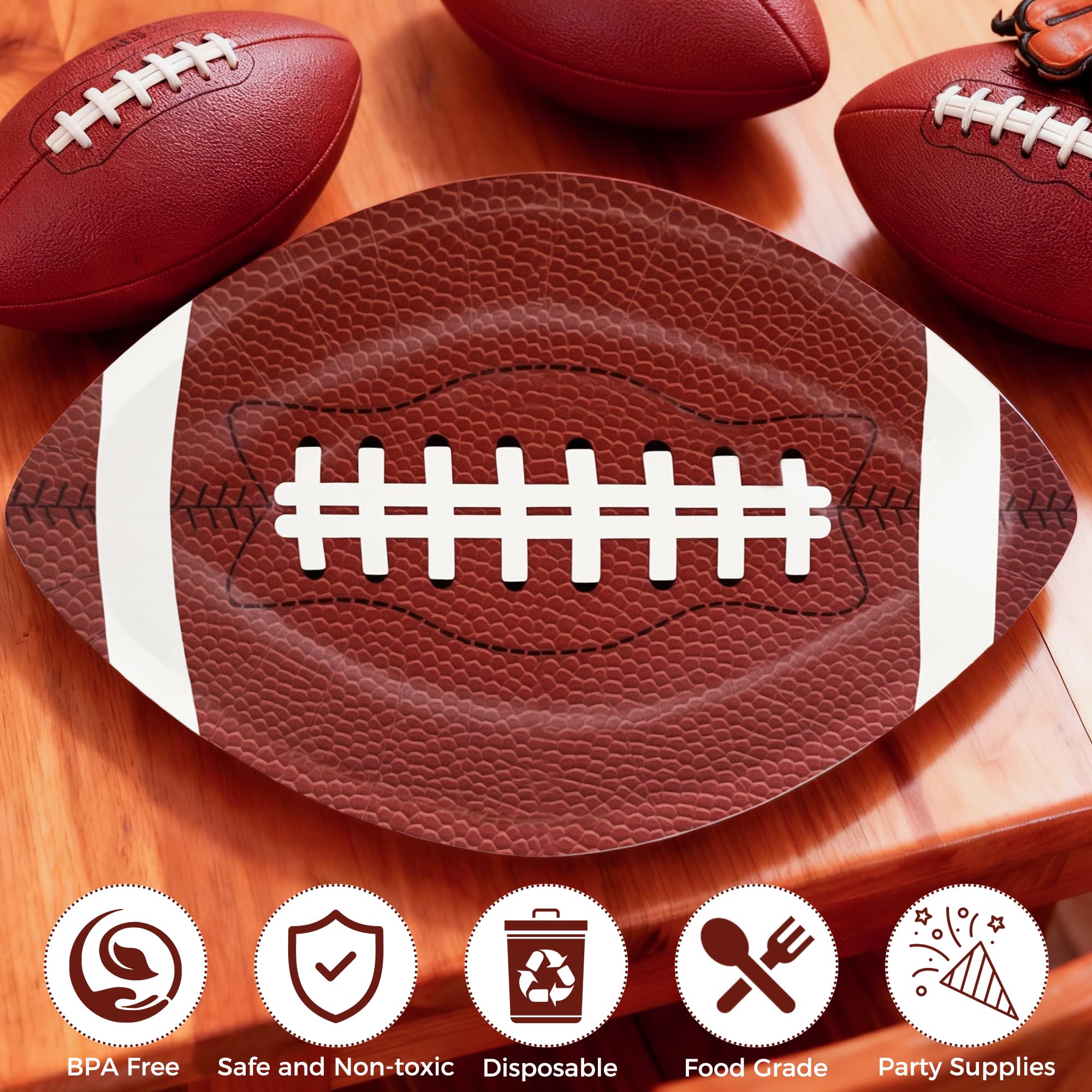 FIPOLLI 50 PCS Football Plates, 10 x 6.3 inch Football Shaped Disposable Paper Plates, Touchdown Party Plate for Tailgate Footballs Birthday Game day Party Decorations Table Decor