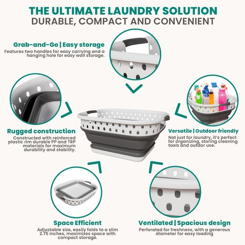 Ideality Shop Collapsible Laundry Baskets - Set of 2 Laundry Hamper 3 Handled Plastic Dirty Clothes Hamper Foldable Laundry Basket