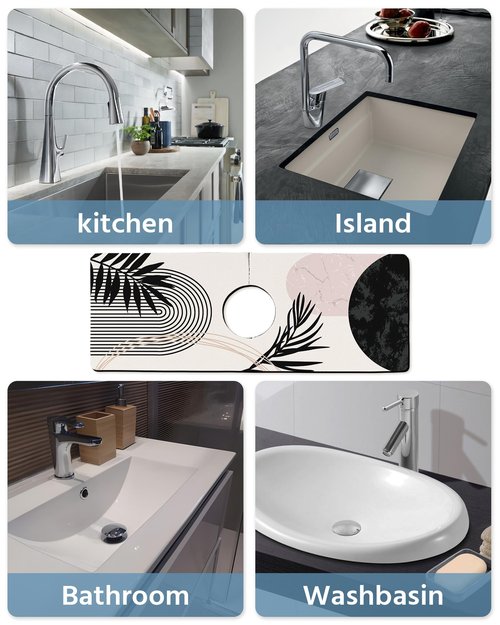 Patterned Sink Faucet Mat Kitchen Splash Guard Super Absorbent Drying Mat, Non-Slip Drain Pad for Kitchen Counter or Bathroom-15x5.5in