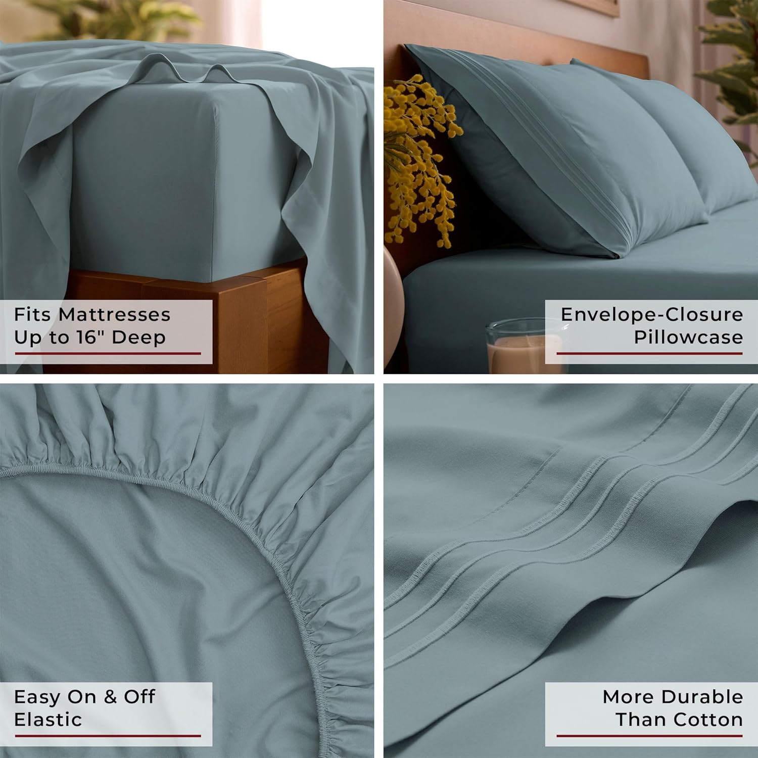 Mellanni Queen Sheets Set - 4 PC Luxury Bedding Collection - Extra Soft, Cooling, Wrinkle Resistant | Spa Blue