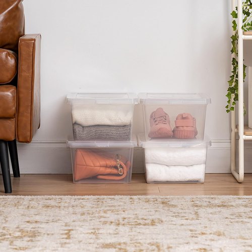 IRIS USA Storage Bins - 12-Pack Clear 15 Quart Stackable Containers for Shoes & Organization