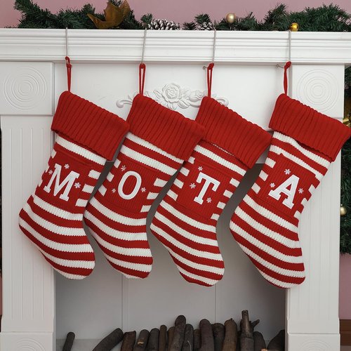 Christmas Stocking Knit Initial Christmas Stockings for Family Farmhouse Monogram Letter Christmas Stockings Christmas Decorations Gift Personalized Stocking Embroidered Letter A
