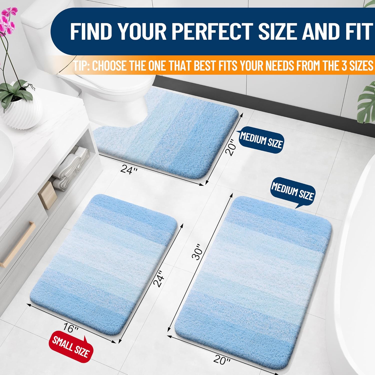OLANLY Large Bathroom Rugs - Extra Soft Microfiber Mat 50x30 | Quick Dry & Machine Washable, Sky Blue