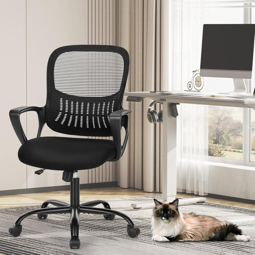 Sweetcrispy Ergonomic Executive Chair - Mid-Back Mesh Design with Lumbar Support | Black
