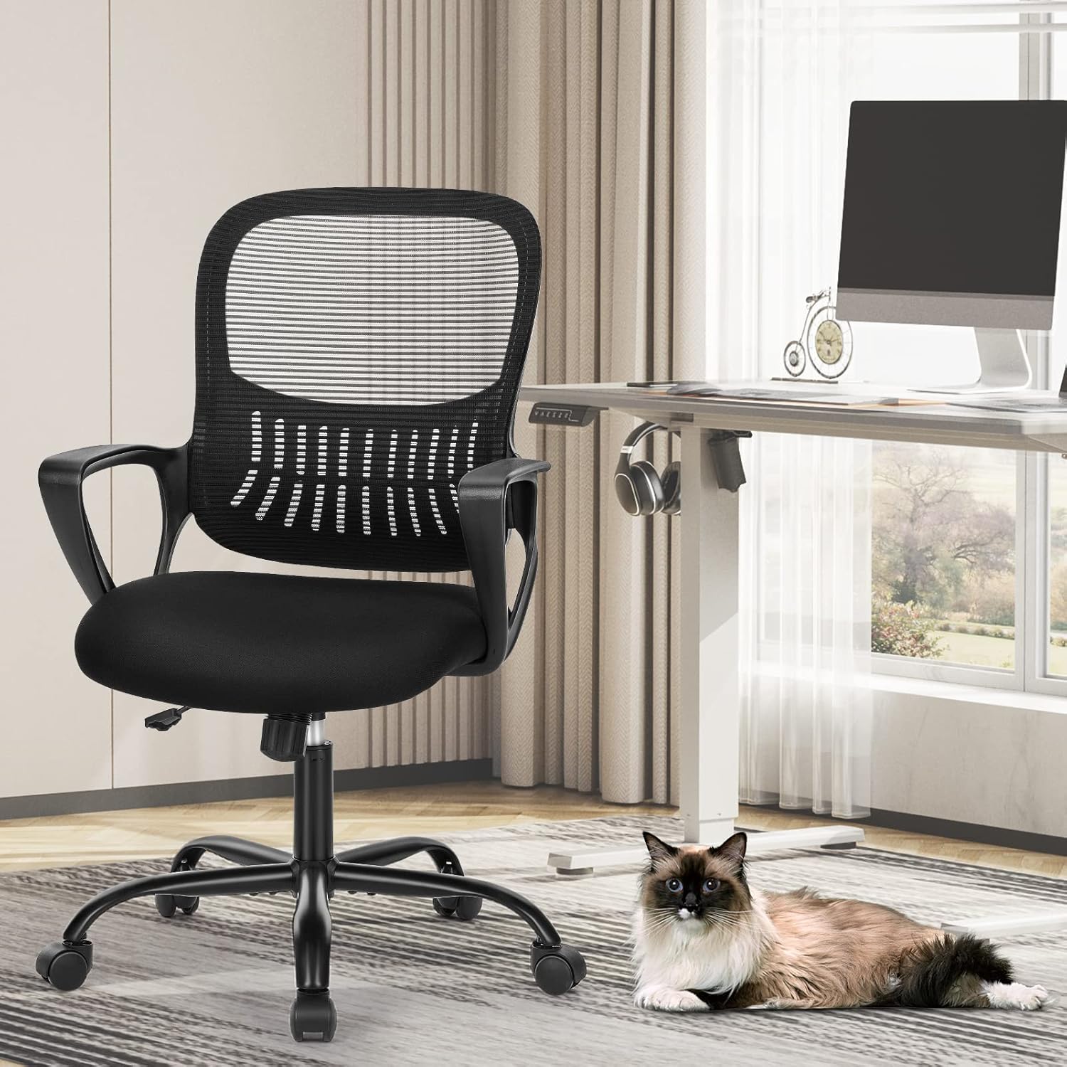 Sweetcrispy Ergonomic Executive Chair - Mid-Back Mesh Design with Lumbar Support | Black
