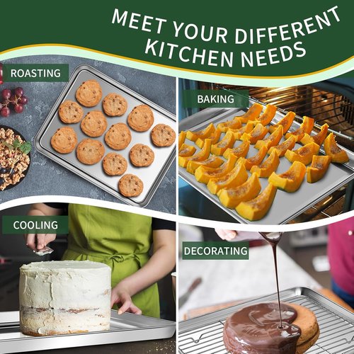 CEKEE Stainless Steel Baking Sheet Set - Heavy Duty Cookie Pans with Cooling Racks | 9 x 7 Inch