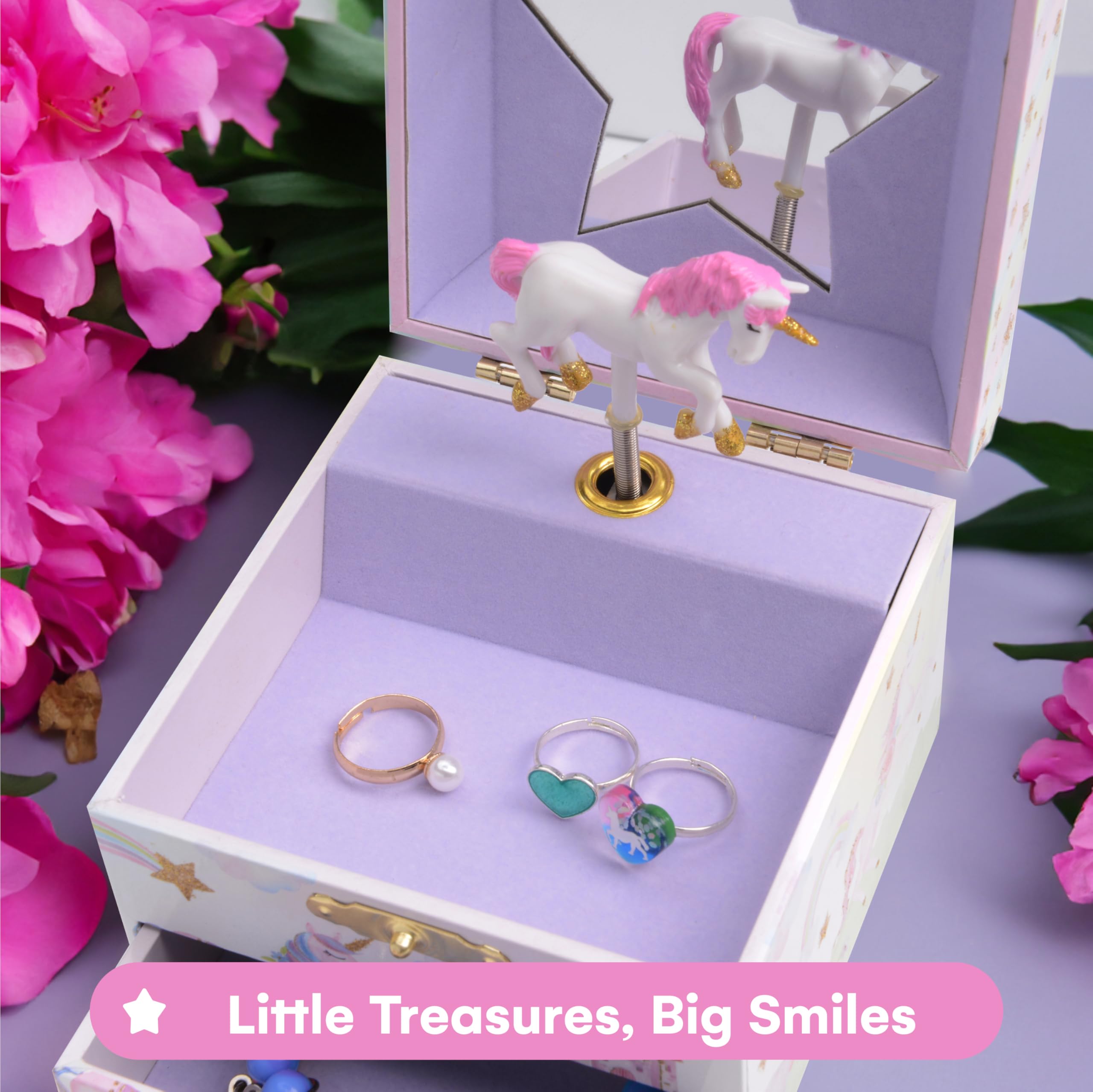 Jewelkeeper Jewelry Box for Girls with 1 Drawer - Unicorn Musical Jewelry Box, Beautiful Dreamer Tune, Spinning Unicorn Doll, Little Girl Music Box, Gifts for 5 Year Old Girls, Engineered Wood