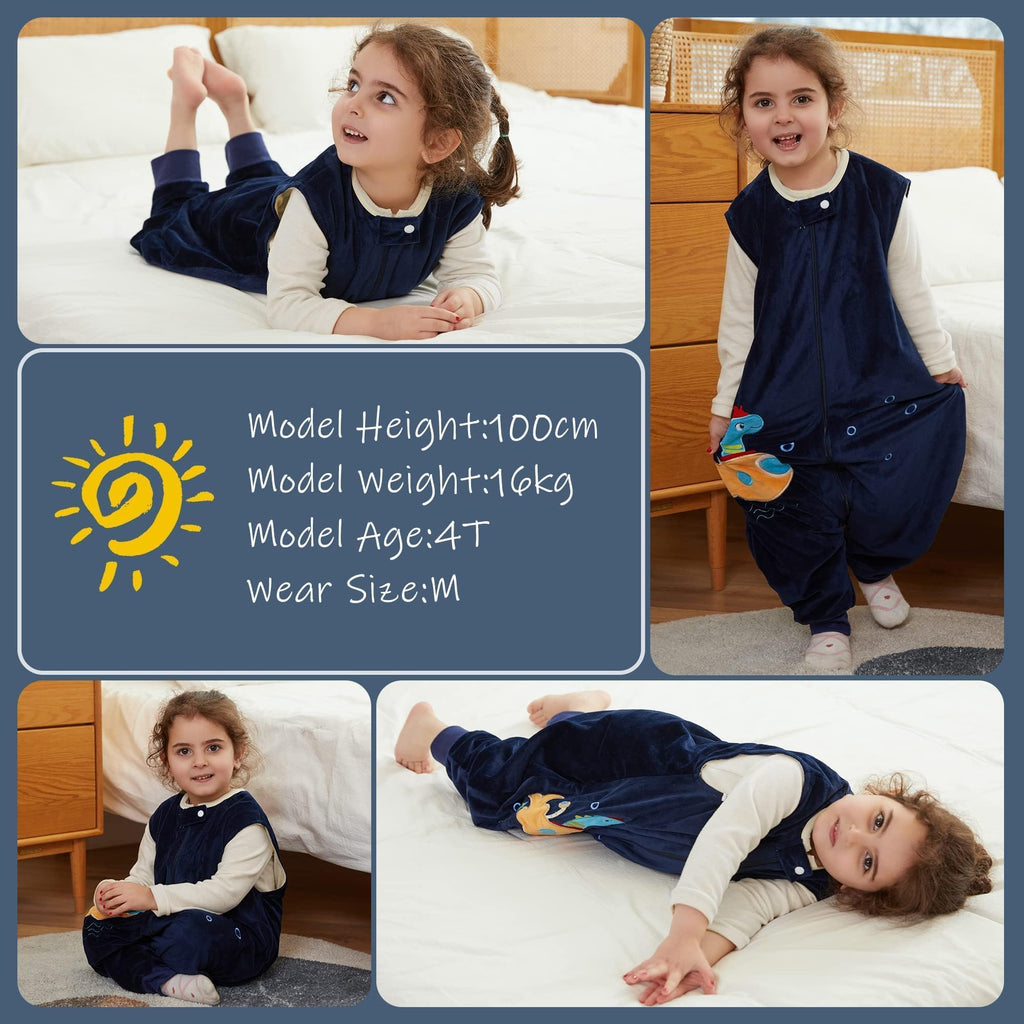 MICHLEY Kids Sleeveless Zipper Sleeping Bag, Autumn Winter Sleeping Sack Polyester Wearable Blankets for Boy Girl, Dragon, L
