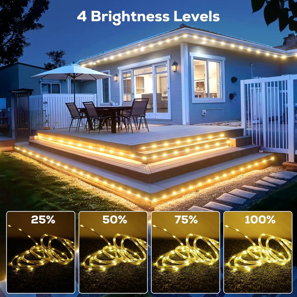 Skiennix 100FT LED Rope Lights - Waterproof Outdoor Lighting with Remote, 8 Modes & 4 Brightness Levels | Warm White for Garden & Patio Decor