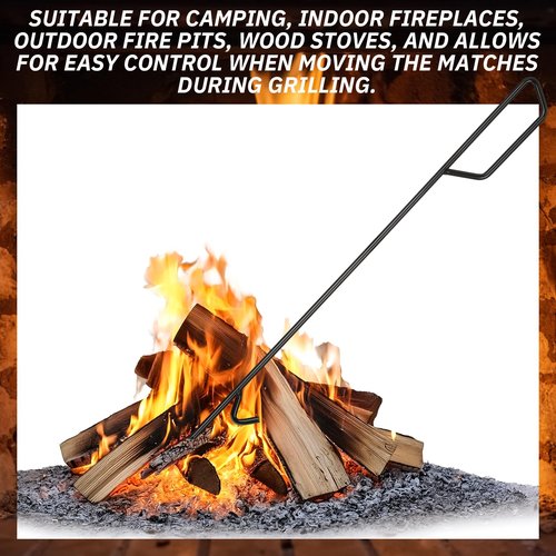 Blulu 24 Inch Heavy Duty Fire Poker High Temperature Steel Firepit Tool with Handguard and Rust Resistant Coated Campfire Poker for Fire Pit Outdoor Indoor Fireplace Camping Winter Accessories Gifts