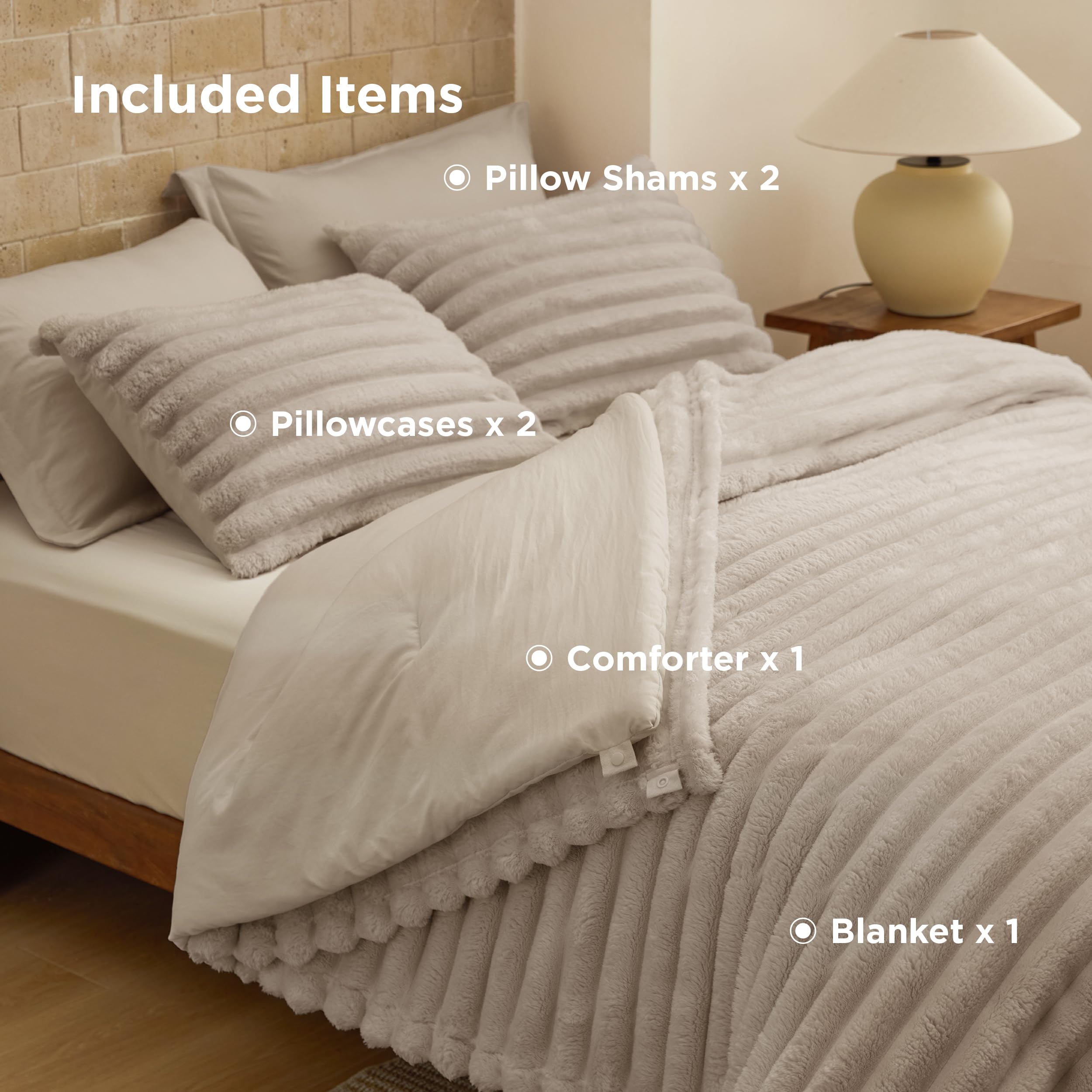 Bedsure Gentlesoft™ 2-in-1 King Size Comforter Set and Detachable Fluffy Blanket, Beige Bedding Set for All Season Use, Detachable Design for Space Saving (Includes 2 Pillow Shams, 2 Pillowcases)