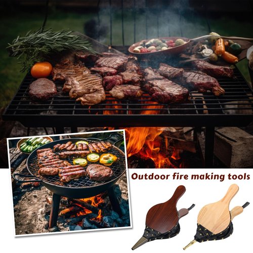 Barydat 2 Pcs Fireplace Bellows Hand Large Wood Air Blower Cast Nozzle Outdoor Bellows for Fire Pit Fire Blower with Strap Garden Home BBQ Camping Chimney Grill Tools Cooking Barbecue Accessories