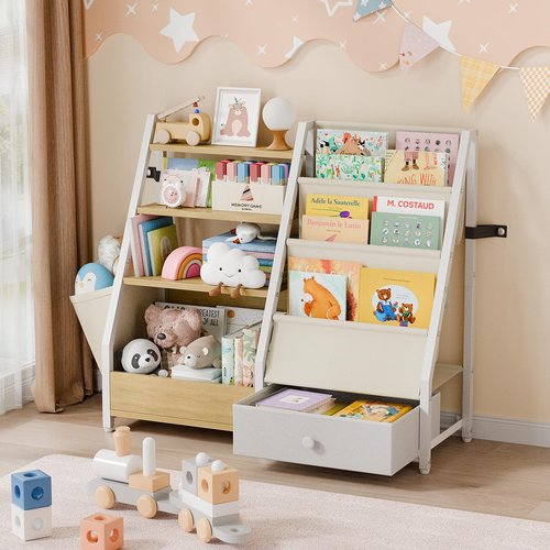 HAVLOTII Kids Bookshelf and Toy Storage - Book Shelf for Kids Rooms, Toddler Bookshelf Baby Bookcase for Nursery, Montessori Toy Organizer, Burlywood