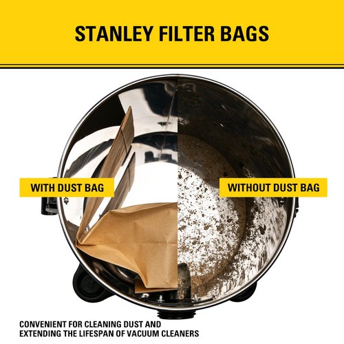 3 Pack STANLEY Disposable Filter Bag 25-1228, for 1-3.5 Gallon Wet/Dry Vacuum, Dust Bag Compatible with STANLEY SL18136