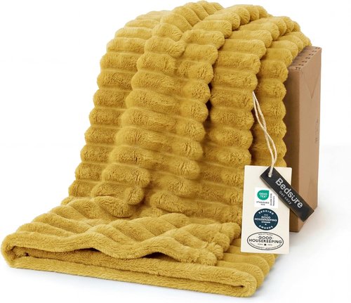 Bedsure GentleSoft Throw Blanket - Super Soft Cozy Yellow Blanket for Couch, 50x70 Inches
