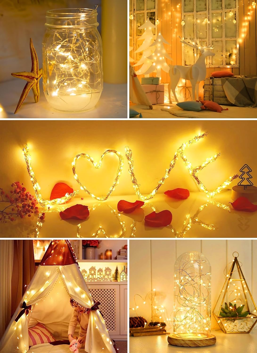 Minetom 6 Pack Fairy Lights - 7ft Battery Operated Waterproof Silver Wire String Lights for DIY Decor