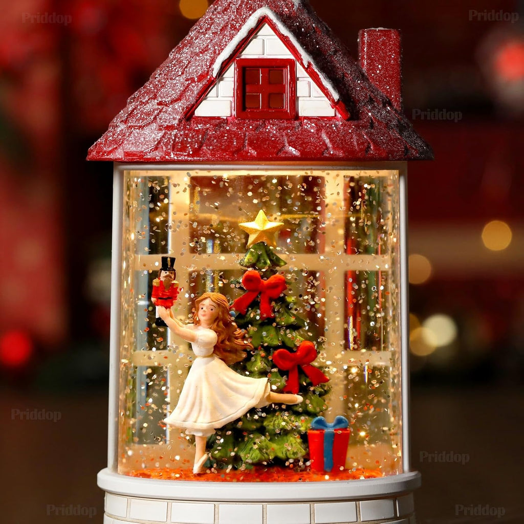 Priddop Snow Globe | Musical Nutcracker Ballerina Christmas Decoration with Glitter - USB/Battery Powered
