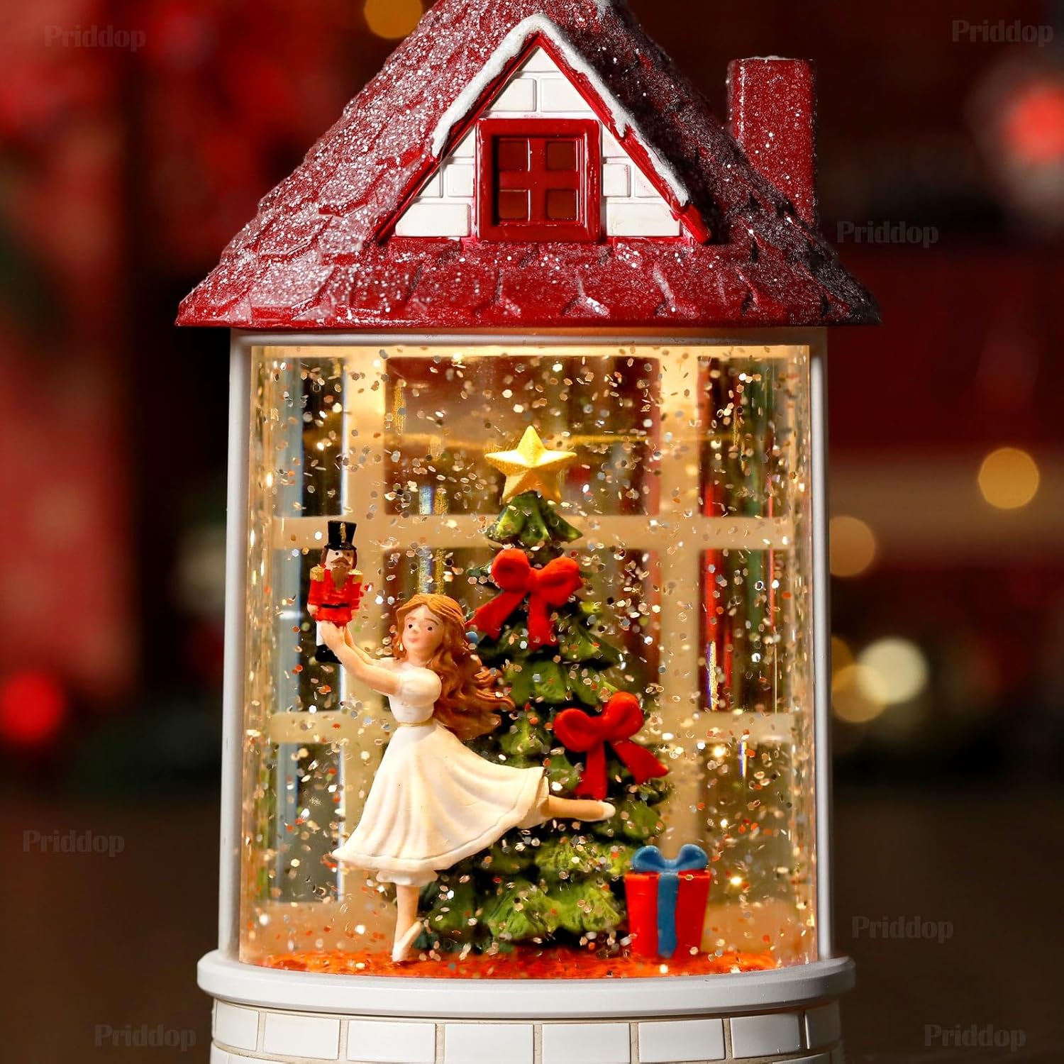 Priddop Snow Globe | Musical Nutcracker Ballerina Christmas Decoration with Glitter - USB/Battery Powered