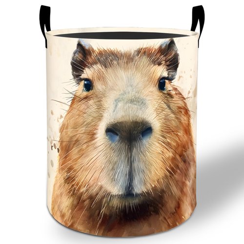 Capybara Laundry Basket Hamper 19.7"x15.8", Animal Foldable Waterproof Oxford Clothes Storage Bucket for Room Bathroom Bedroom Nursery Decor, Toy Organizer Bins Gifts for Kids Boys Girls