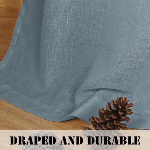 H.VERSAILTEX Stone Blue Linen Curtains 84 Inch Length for Living Room 2 Panels Set Rod Pocket Light Filtering Semi Sheer Curtains for Bedroom Country Farmhouse Drapes 52x84 Long
