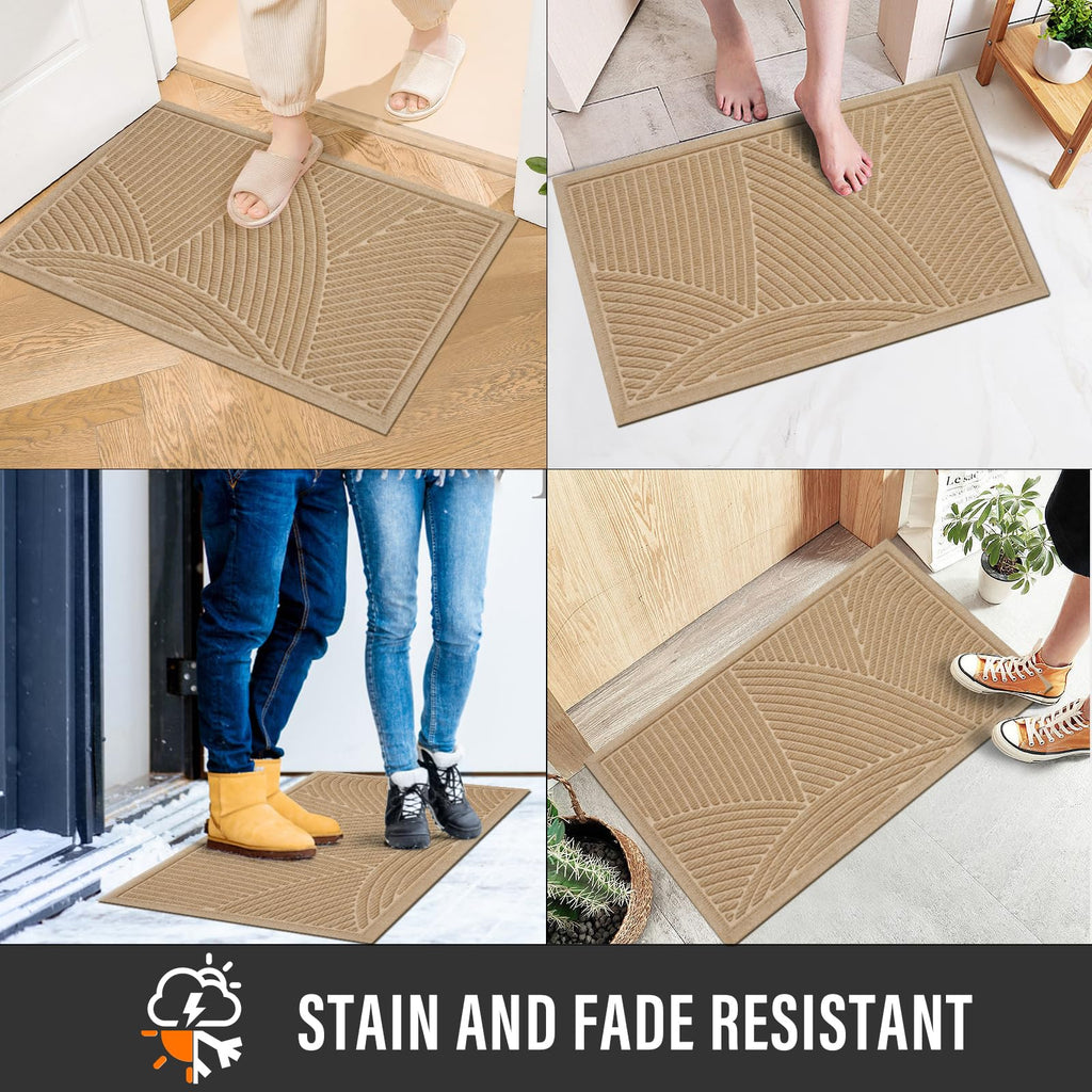 HIYARD Sturdy Front Door Mat, Absorbent Muddy Dirt Resist Welcome Door Mats Outdoor Indoor, Fade Resistant, Non-Slip Backing Entry Mat Low Profile Doormat for Entryway, 29×17, Beige