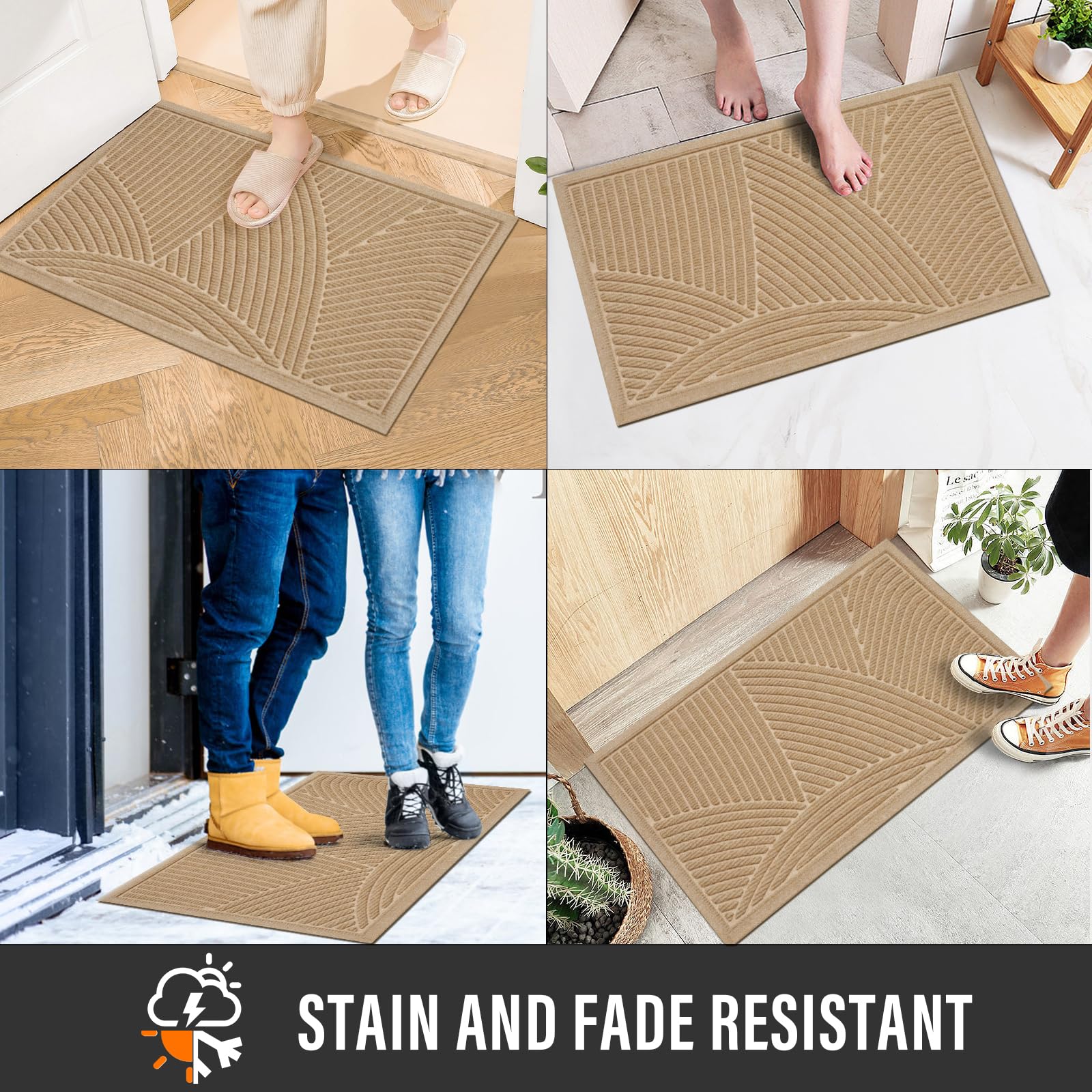 HIYARD Sturdy Front Door Mat, Absorbent Muddy Dirt Resist Welcome Door Mats Outdoor Indoor, Fade Resistant, Non-Slip Backing Entry Mat Low Profile Doormat for Entryway, 29×17, Beige