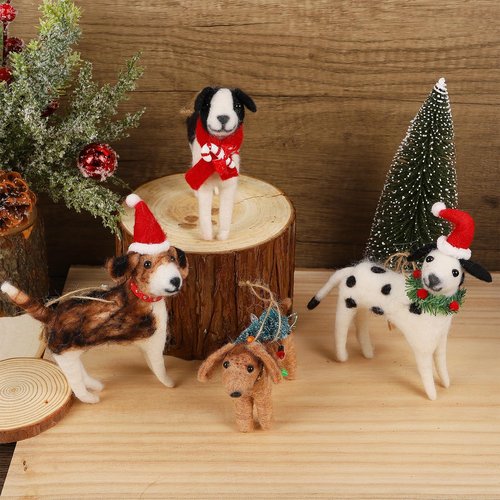 Juegoal Christmas Felt Dog Ornaments - Set of 4 Cute Wool Puppy Decorations for Holiday Home Decor