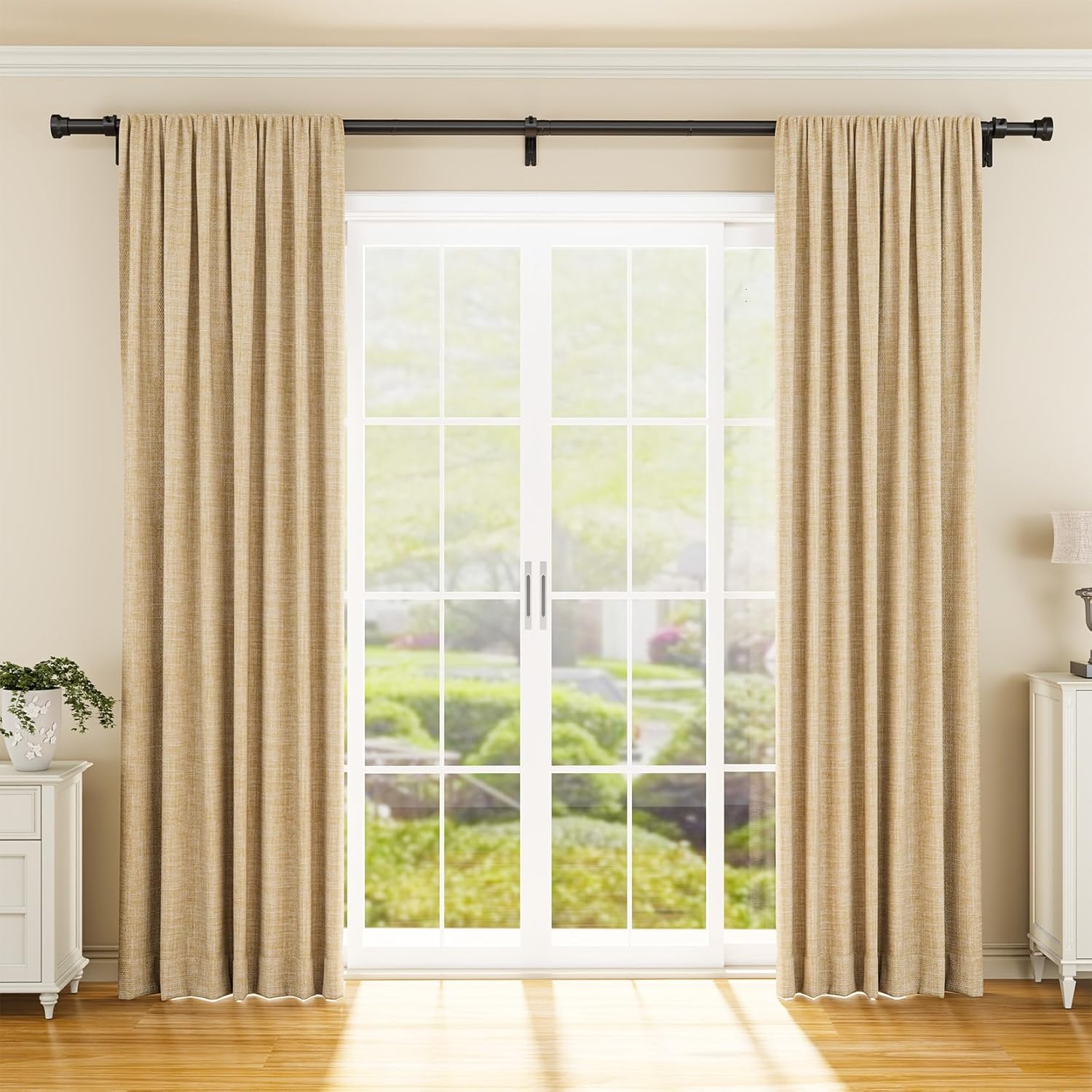 YaFex Heavy Duty Curtain Rods - Adjustable 32-144 Inch | Modern Black Design, Easy Installation