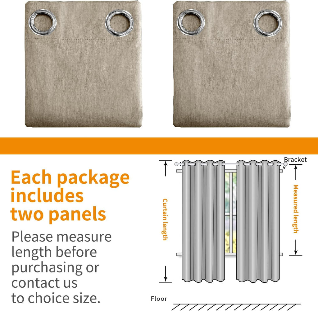YoungsTex Blackout Curtains - Thermal Insulated Burlap Linen Drapes | 2 Panels, 42 x 63 Inch, Taupe