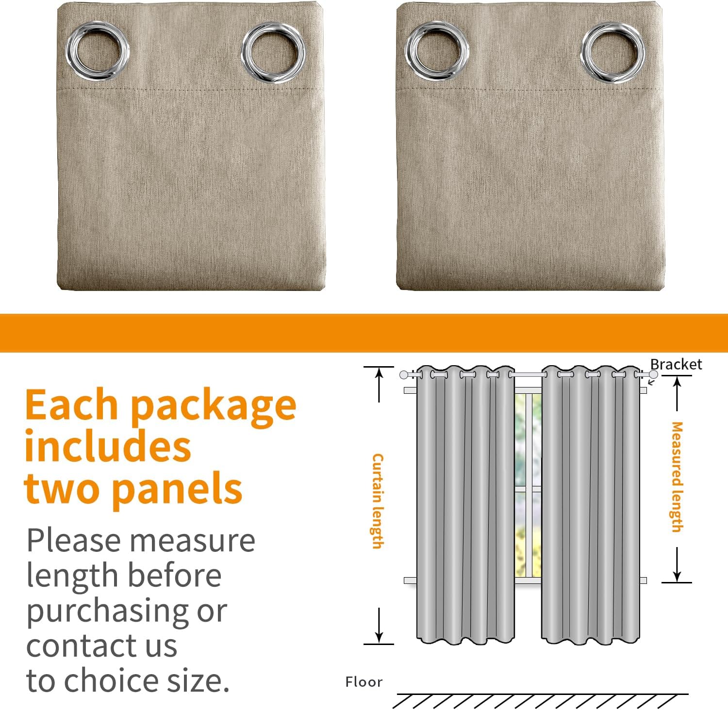 YoungsTex Blackout Curtains - Thermal Insulated Burlap Linen Drapes | 2 Panels, 42 x 63 Inch, Taupe