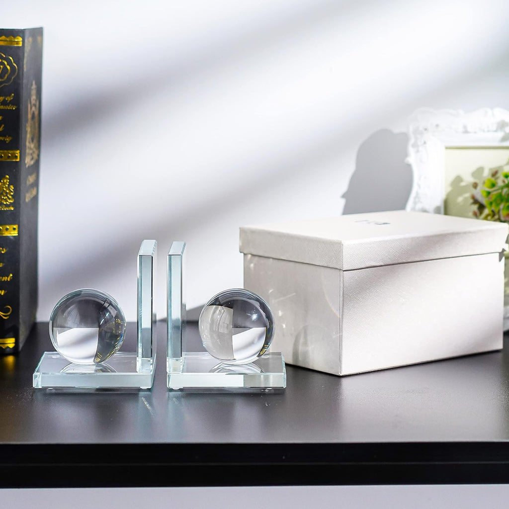Skiennix Crystal Bookends - L-Shape Non-Skid Heavy-Duty Book Holders | Clear 4-Inch Decorative Ornaments