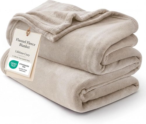 Bedsure GentleSoft Fleece Blanket - Cozy Plush Queen Size in Oxford Tan | Lightweight Microfiber 90x90 Inches