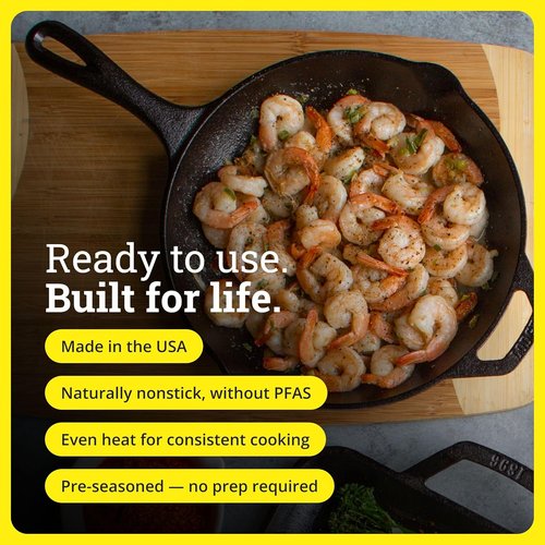 Lodge Seasoned Cast Iron Skillet - Non-Toxic, PFAS-Free Cookware - Naturally Non-Stick, 10.25 Inches