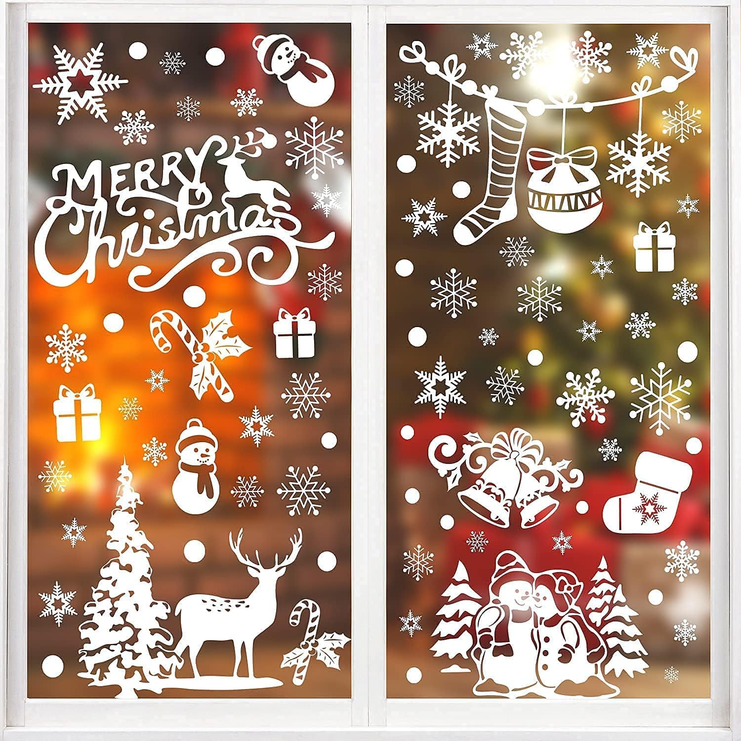 SULOLI Christmas Window Clings - 141 Static Snowflake Stickers for Festive Decoration | 8 Sheets