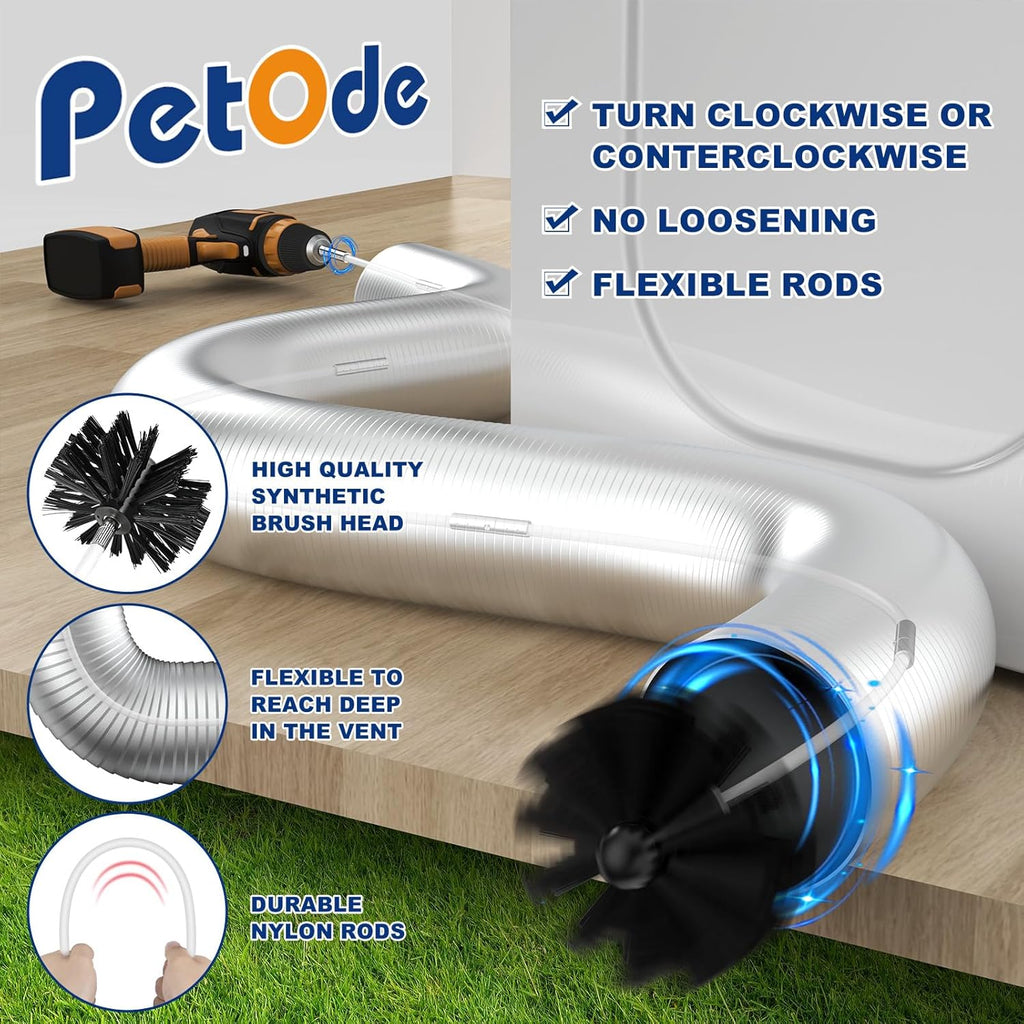 PetOde Dryer Vent Cleaner Kit - Universal Vacuum Attachment & Lint Brush for Quick Lint Removal