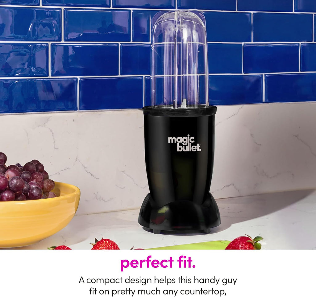 Magic Bullet Blender Set - 7-Piece 250W Blender & Food Processor with 2 Cups - Compact Design for Smoothies & Sauces - Silver