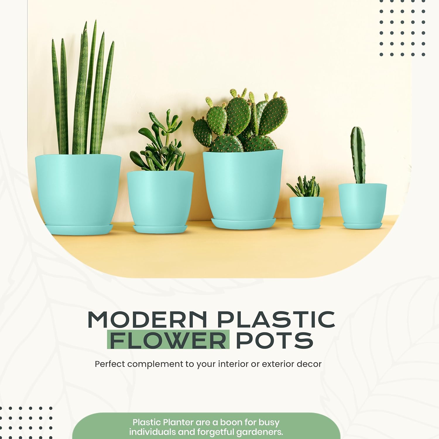 Utopia Home - Indoor Plant Pots with Drainage - 7 to 4.8 Inches in Aqua | Set of 10 Plastic Planters