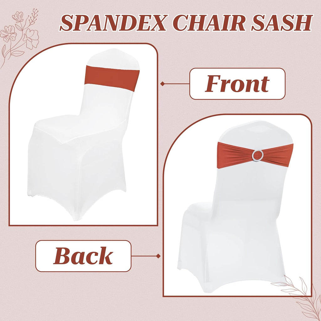 MDS Premium Spandex Chair Sashes - Stretch Chair Cover Bands with Buckle Slider | Pack of 50 - Terracotta
