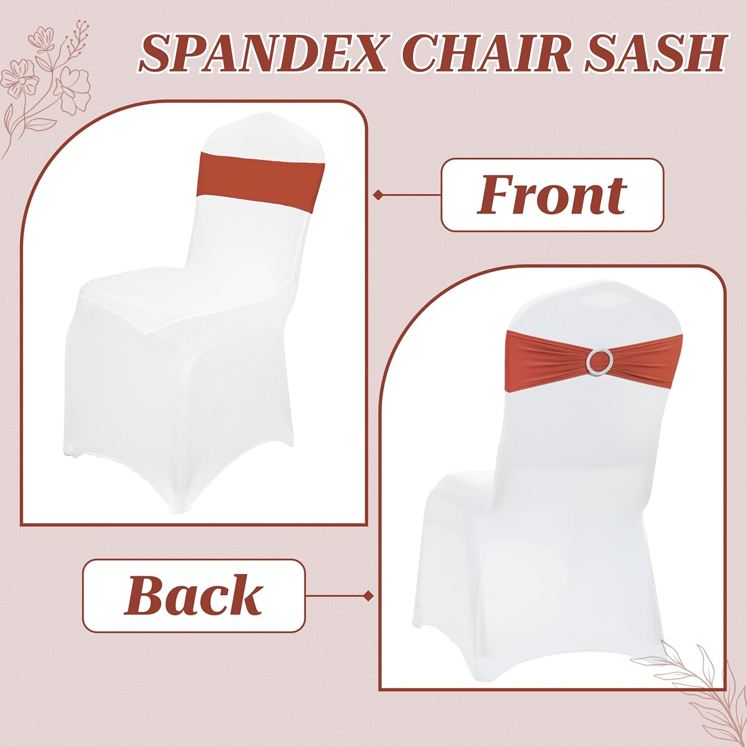MDS Premium Spandex Chair Sashes - Stretch Chair Cover Bands with Buckle Slider | Pack of 50 - Terracotta
