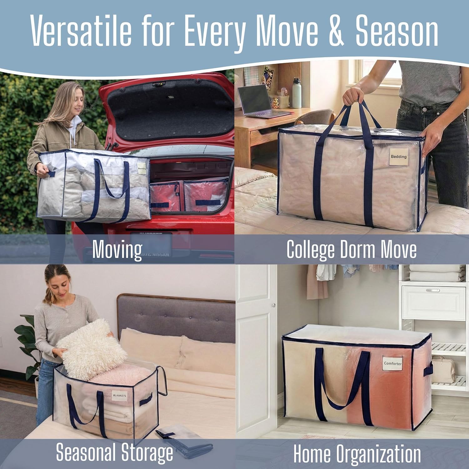 VENO Heavy Duty Moving Bags - Extra Large Storage Solution with Reinforced Handles & Strong Zippers | 2 Pack, Foldable & Reusable