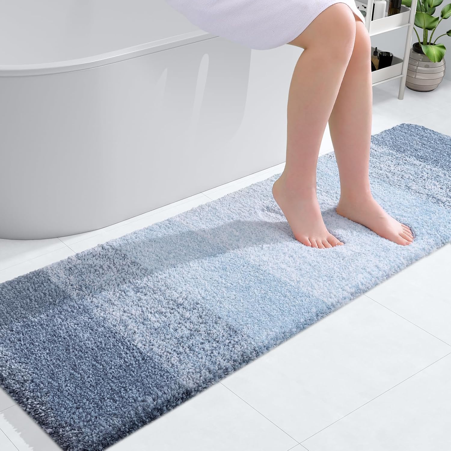 OLANLY Bathroom Runner Rugs - Extra Soft Microfiber Bath Mats | Quick Dry, Machine Washable, 59x17, Blue