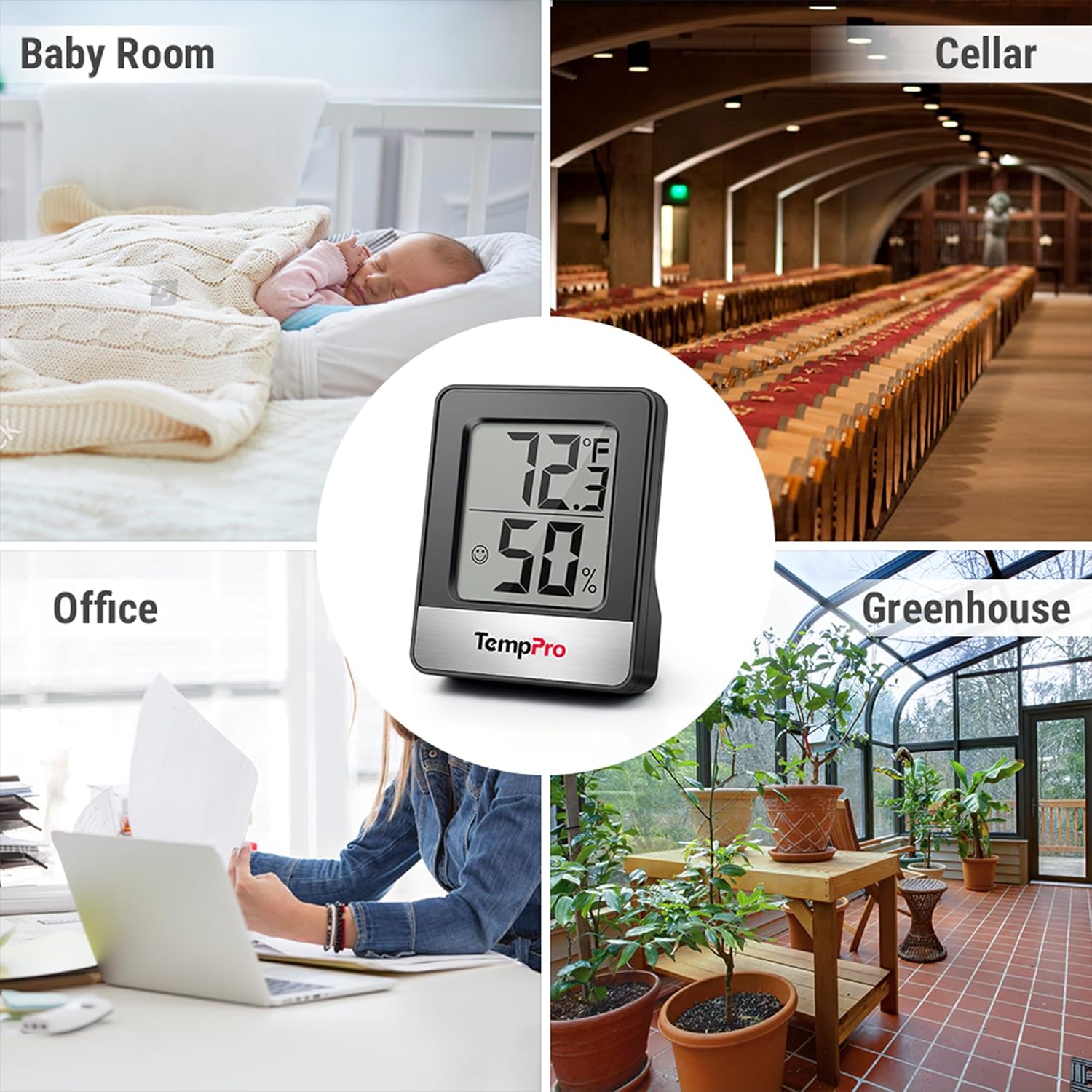 TempPro Digital Hygrometer | 3-Piece Indoor Thermometer & Humidity Meter - Accurate Room Monitoring, Black