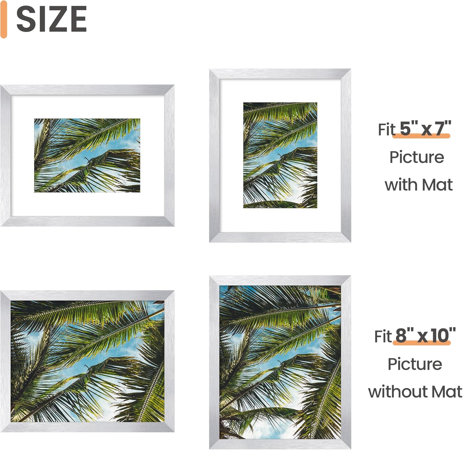 Upsimples 8x10 Picture Frame - Versatile Display for 5x7 or 8x10 Photos | Silver, 1 Pack