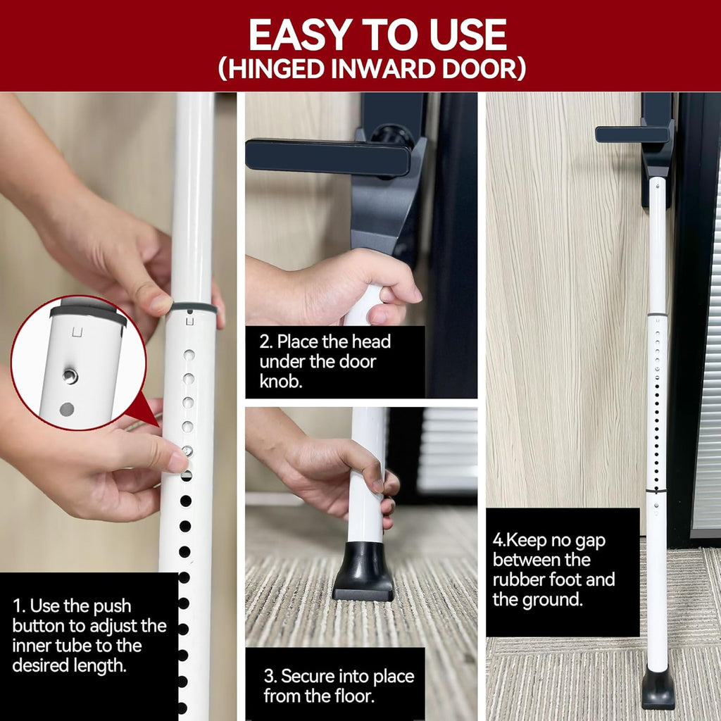 AceMining Door Security Bar - Heavy Duty Adjustable Jammer for Home & Travel | 1 Pack, White