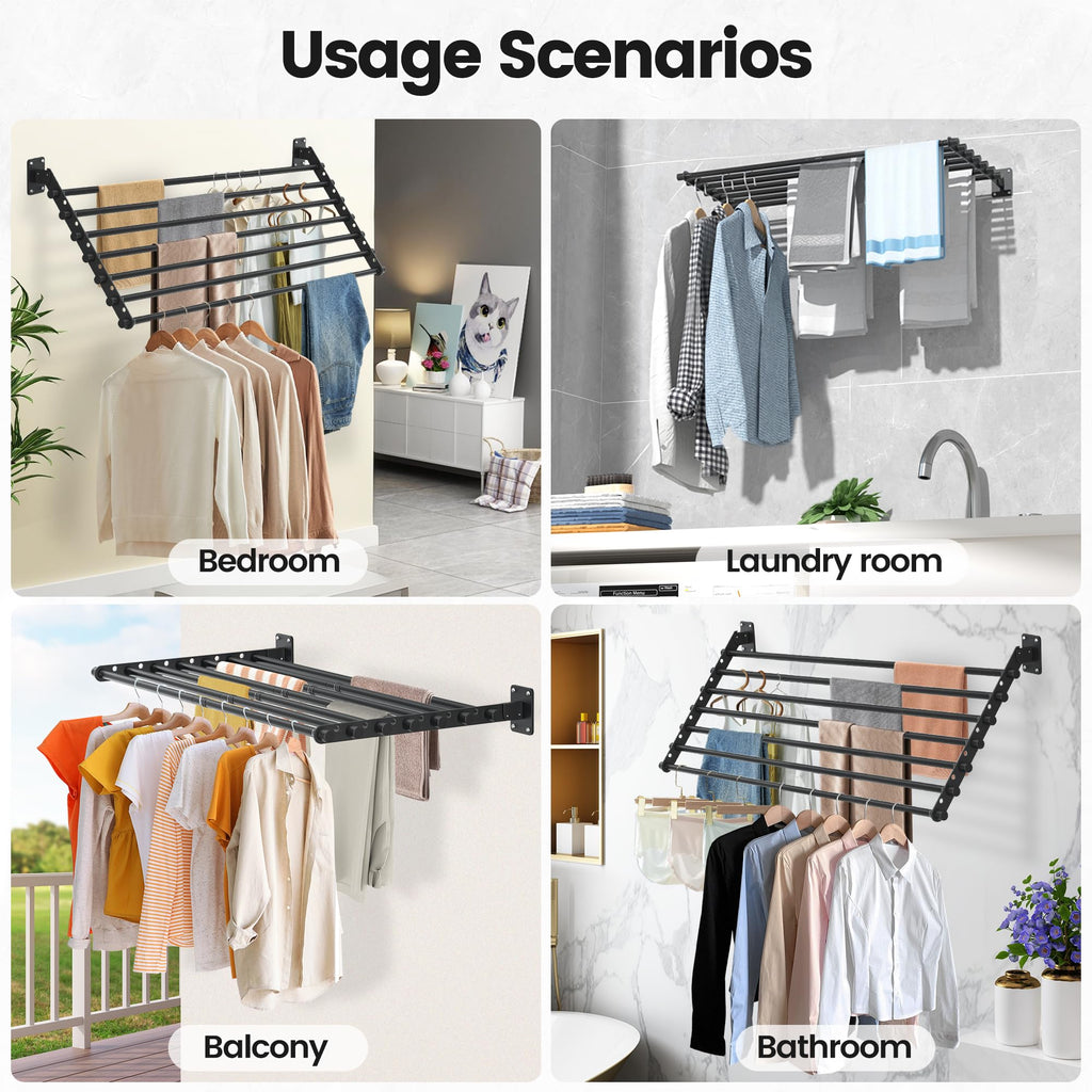 Scisum Wall Mounted Clothes Drying Rack 28 Inch – Foldable Laundry Drying Rack for Wall Mount, Space Saving Indoor Drying Rack for Clothes, Compact & Sturdy Design