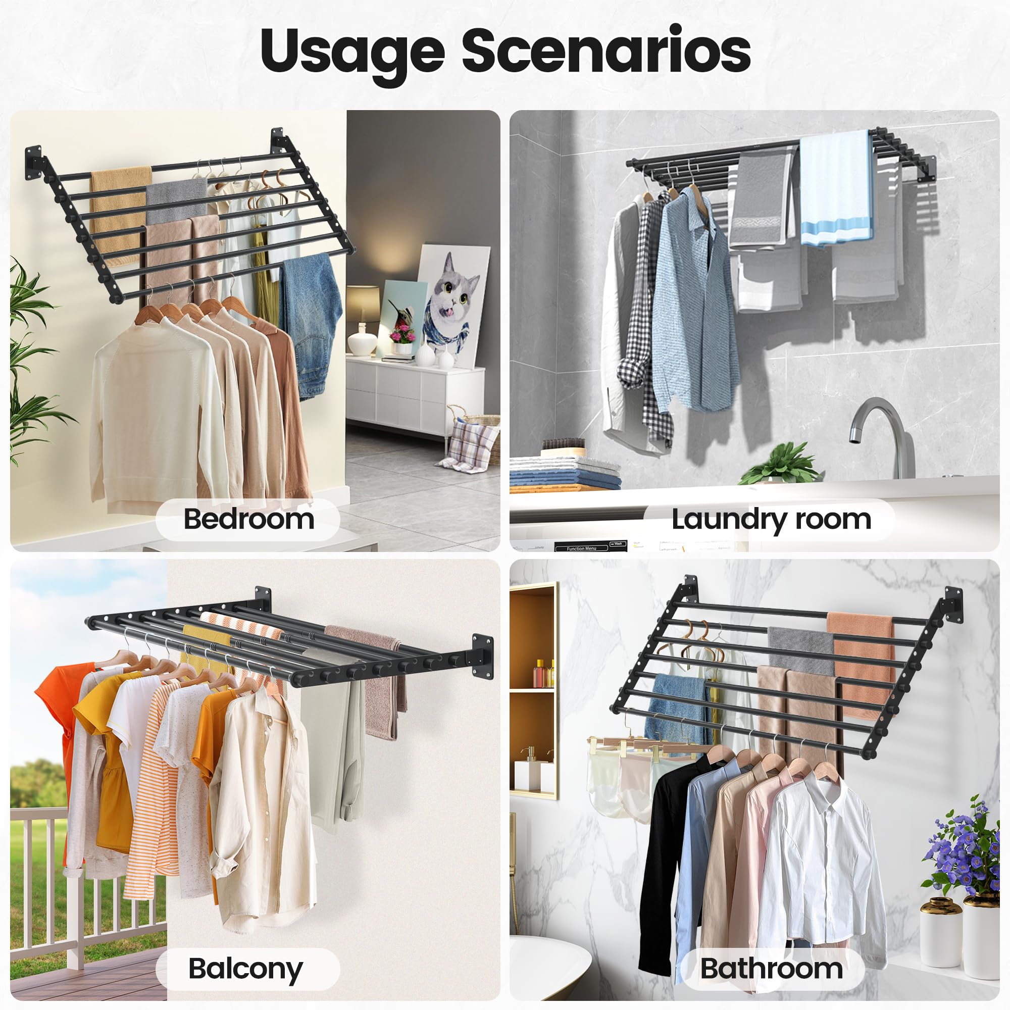 Scisum Wall Mounted Clothes Drying Rack 28 Inch – Foldable Laundry Drying Rack for Wall Mount, Space Saving Indoor Drying Rack for Clothes, Compact & Sturdy Design