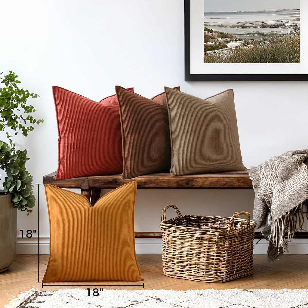 Fuhana Throw Pillow Covers 18x18 Inch Corduroy Set of 4 Decorative Couch Summer Throw Pillow Cases Square Farmhouse Boho Velvet Cushion Covers for Sofa Bed Living Room Home Decor Maillard Tones