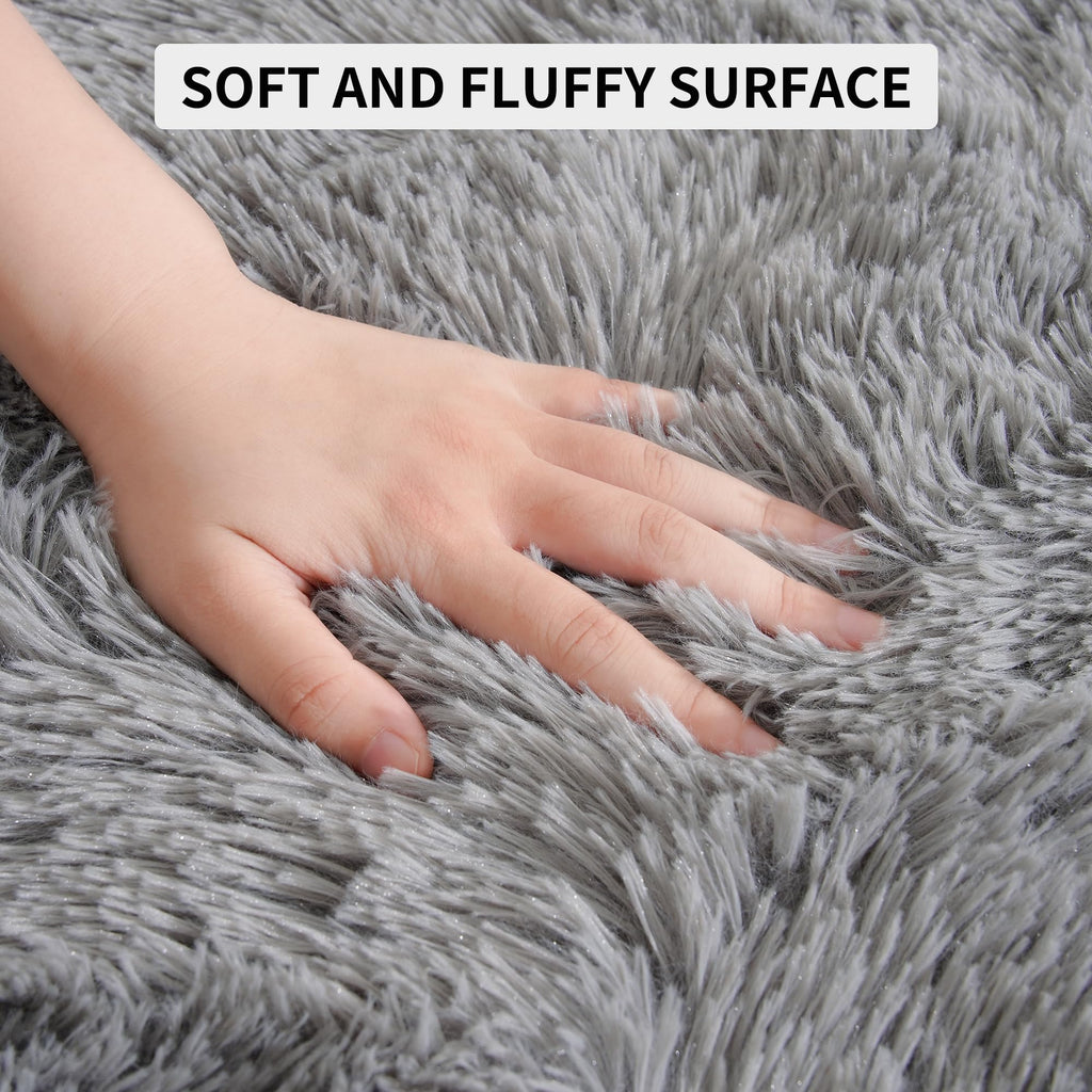 Tepook Fluffy Large Rugs for Living Room, Shag Area Rug 6x9 Soft Carpet for Bedroom, Modern Shaggy Rug for Kids Boys Girls, Plush Indoor Nursery Home Decor Rug with Non-Slip Bottom, Grey, 6 X 9 Feet