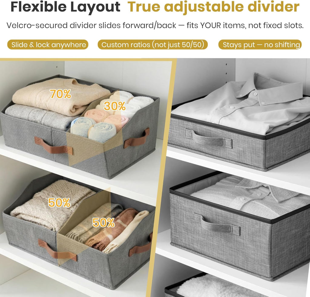 Skiennix Trapezoid Storage Bins - Upgraded Height with Handles & Adjustable Dividers | 6-Piece Set, Medium, Ivory