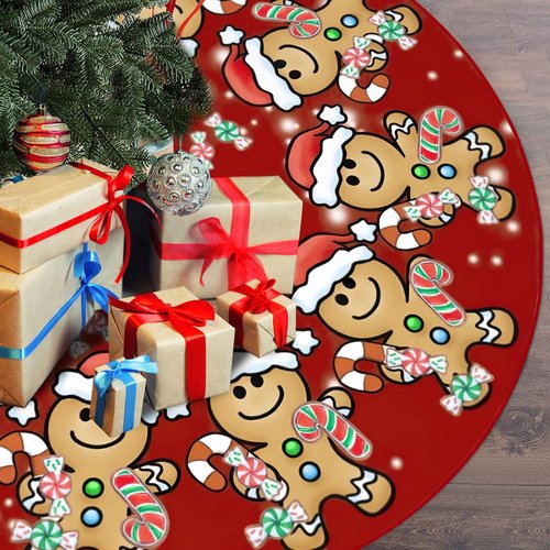 Jbralid Christmas Tree Skirt 48 Inch Christmas Gingerbread Sweet Candy Lollipop Xmas Tree Skirts Mat for New Year Holiday Christmas Party Decorations